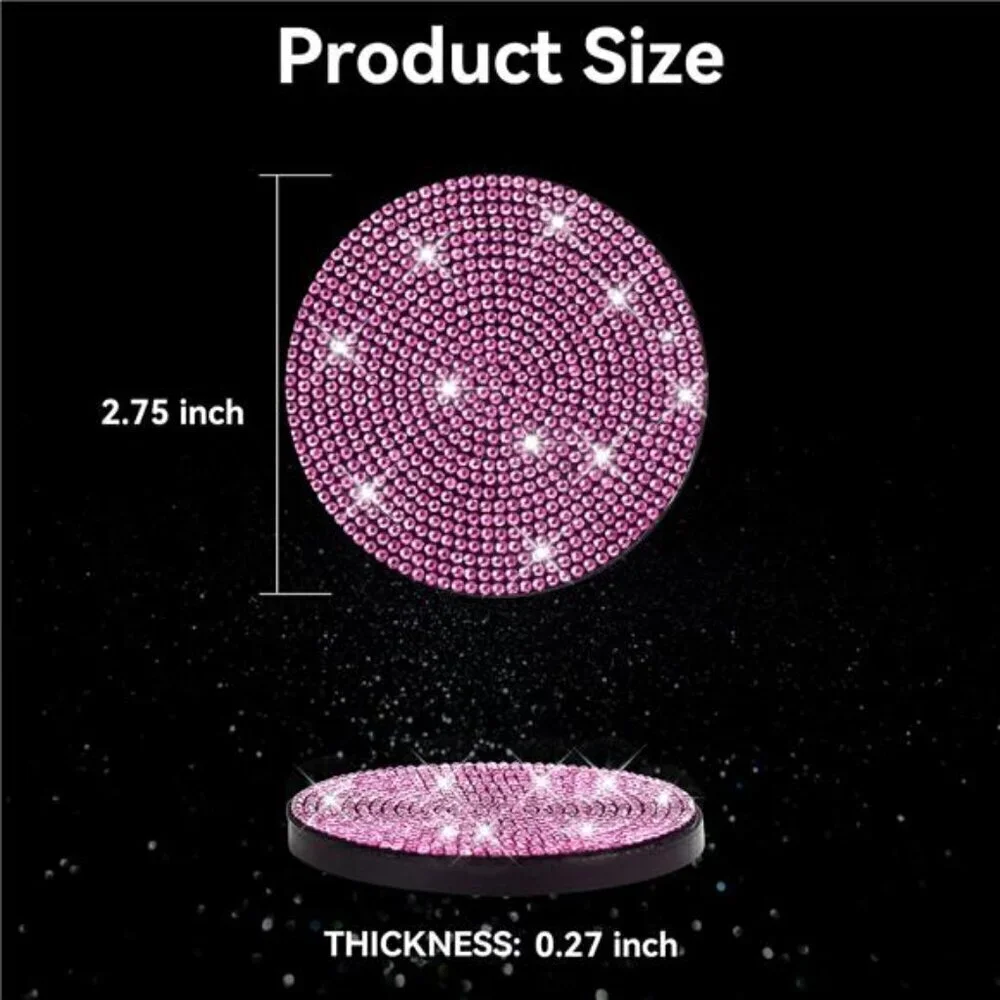 Car Cup Coasters Pink Bling 2-Pack Universal Non-Slip Cup Vehicle Diamond